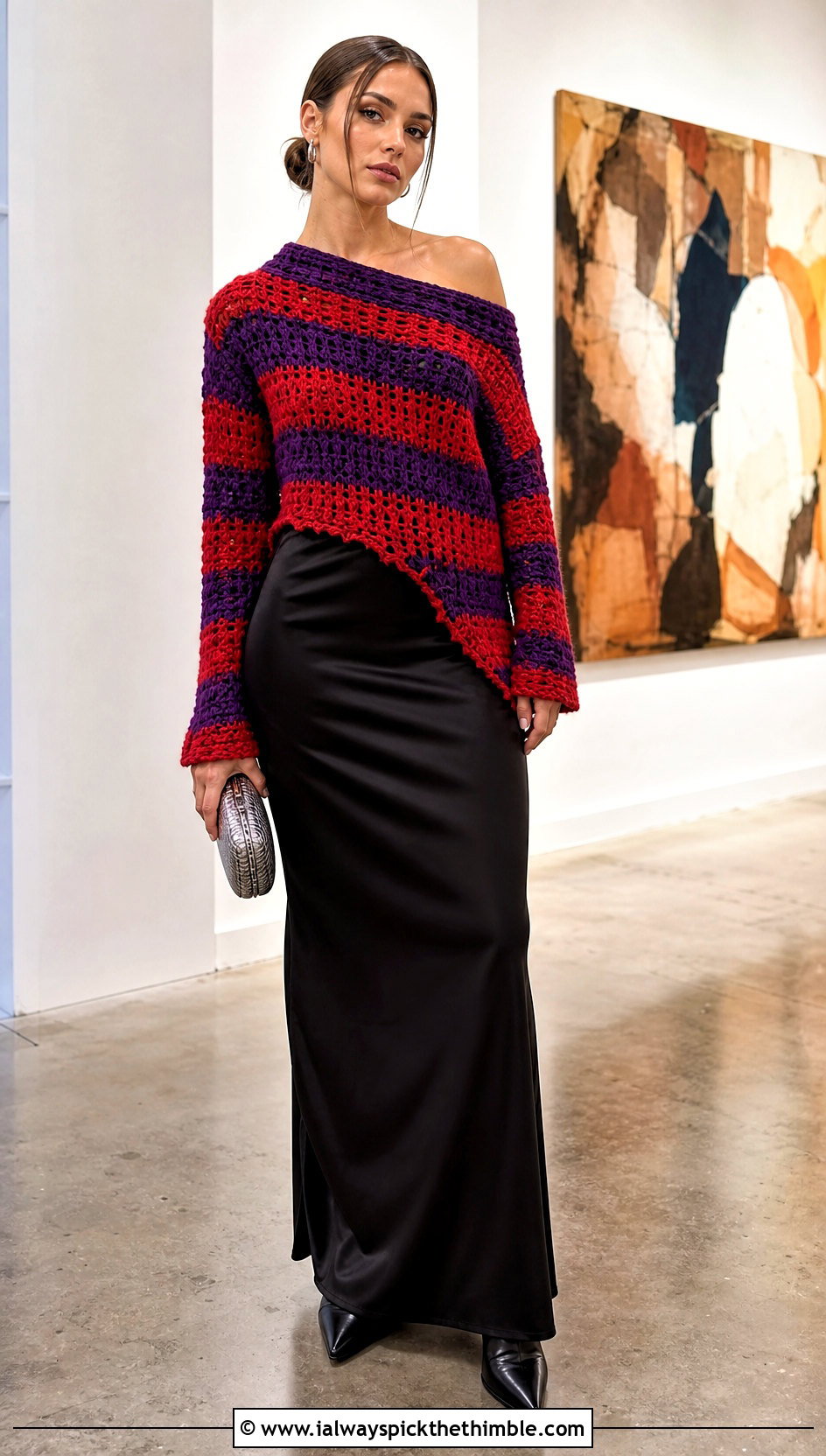 Asymmetrical Crochet Freddy Krueger Sweater With Maxi Skirt - 20 crochet freddy krueger sweater outfit ideas