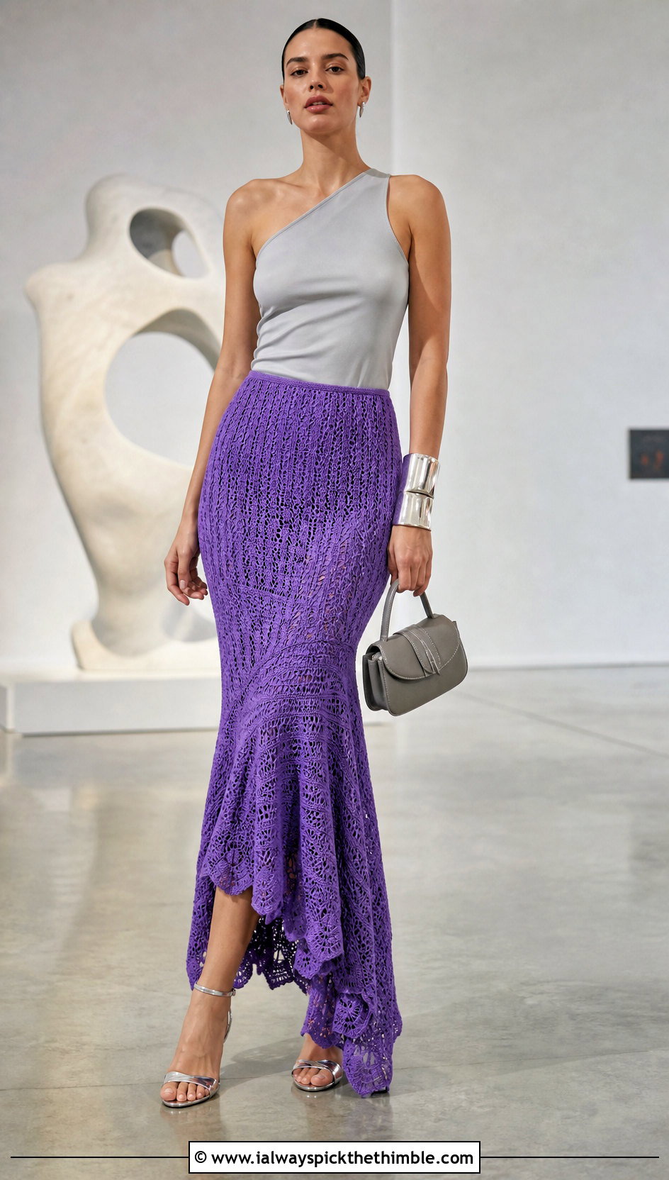 Asymmetrical Crochet Mermaid Skirt With One Shoulder Top - 25 crochet mermaid skirt outfit ideas
