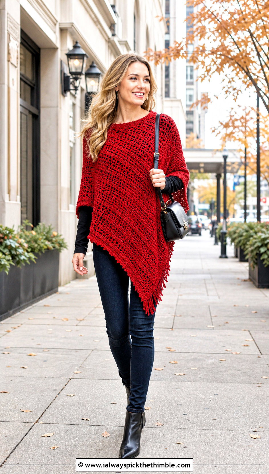 Asymmetrical Crochet Poncho Sweater With Skinny Jeans - 25 crochet poncho sweater outfit ideas