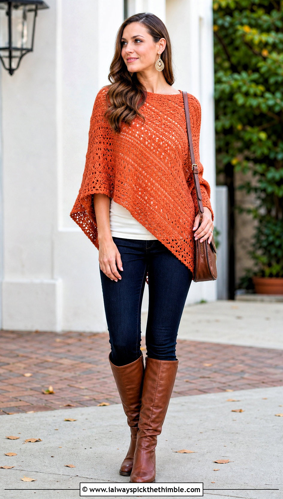 Asymmetrical Crochet Poncho Top With Skinny Jeans - 20 Crochet Poncho Top outfit ideas