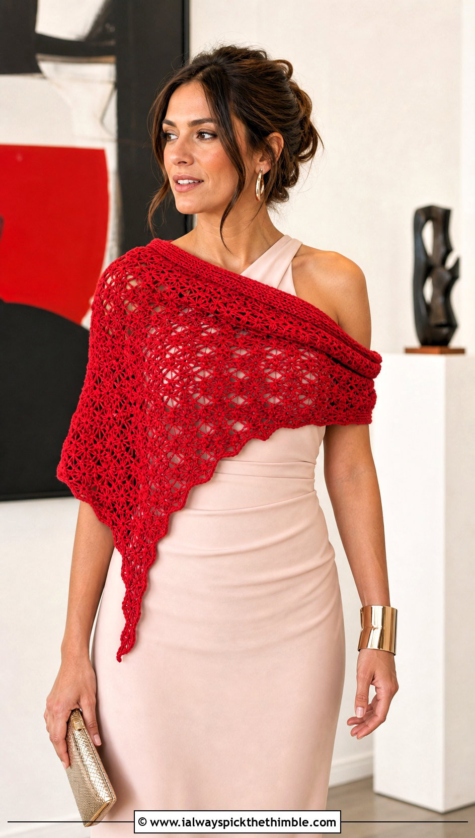 Asymmetrical Crochet Shawl With One Shoulder Gown - 15 Winter Wedding Crochet Shawl outfit ideas