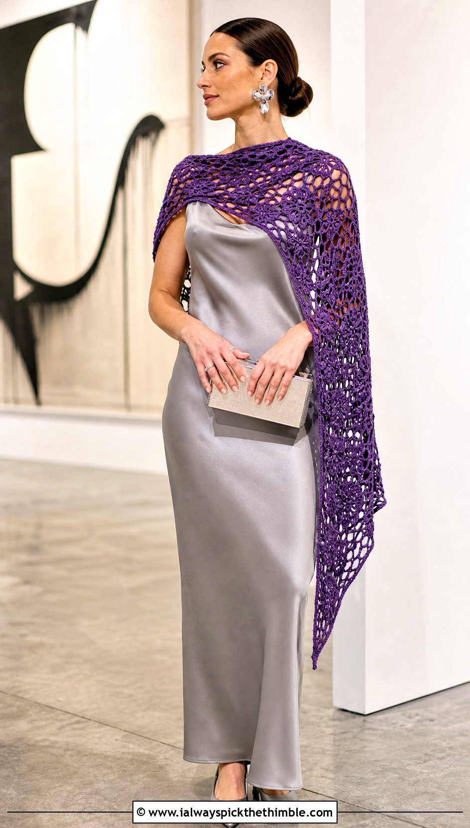 Asymmetrical Crochet Shawl With Slip Dress - 20 summer crochet shawl outfit ideas