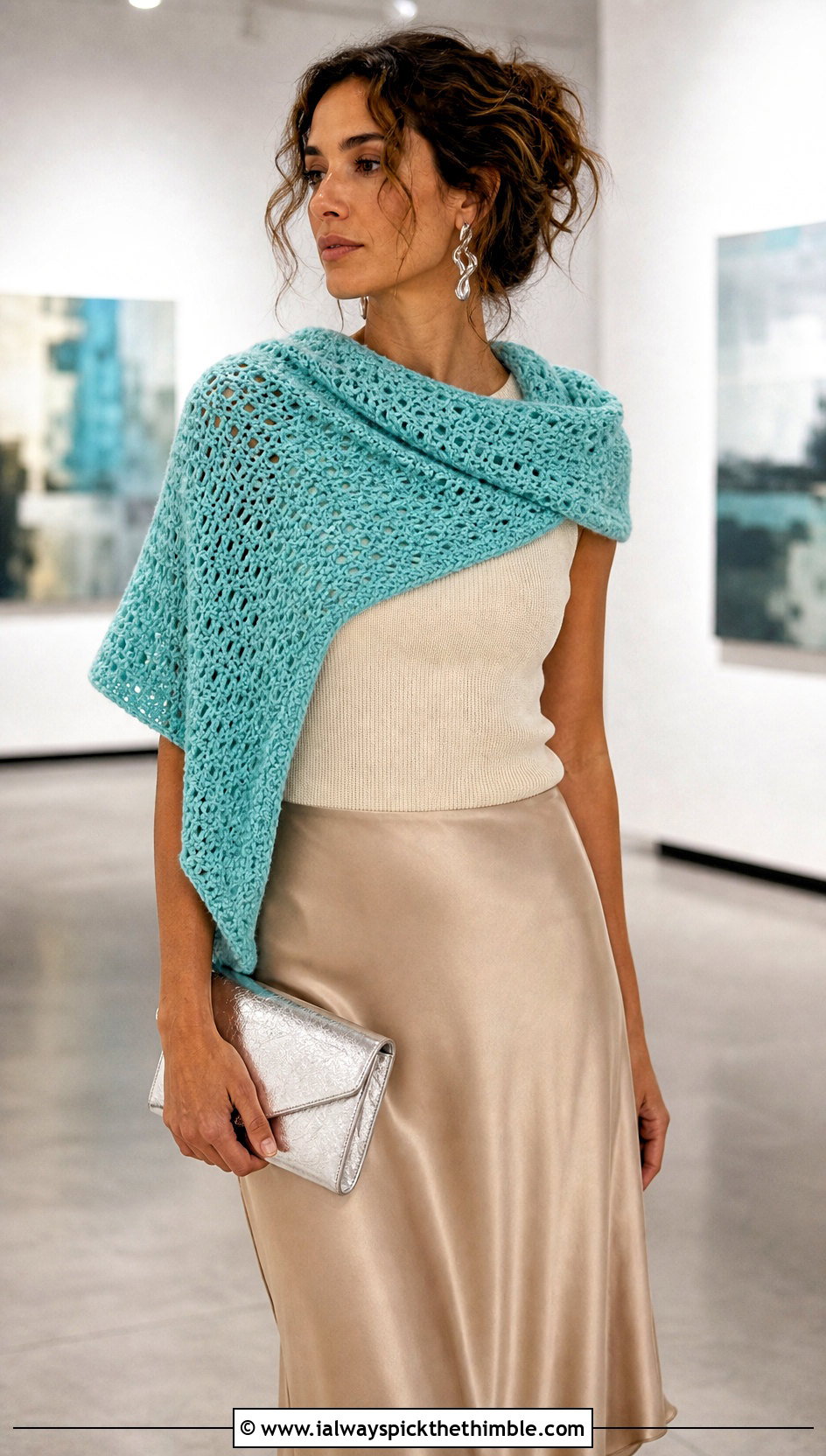 Asymmetrical Crochet Sweater Scarf Wrap With Bias Cut Skirt - 20 crochet scarf sweater wrap outfit ideas