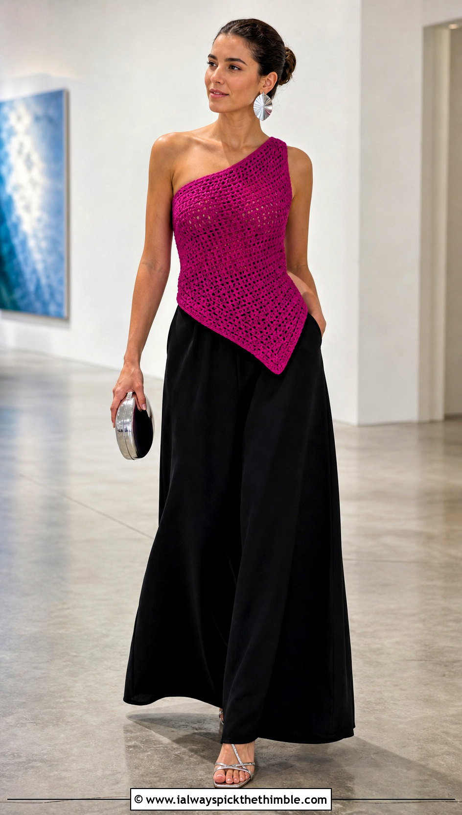 Asymmetrical Crochet Tank Top With Palazzo Pants - 20 Quick Crochet Tank Top outfit ideas
