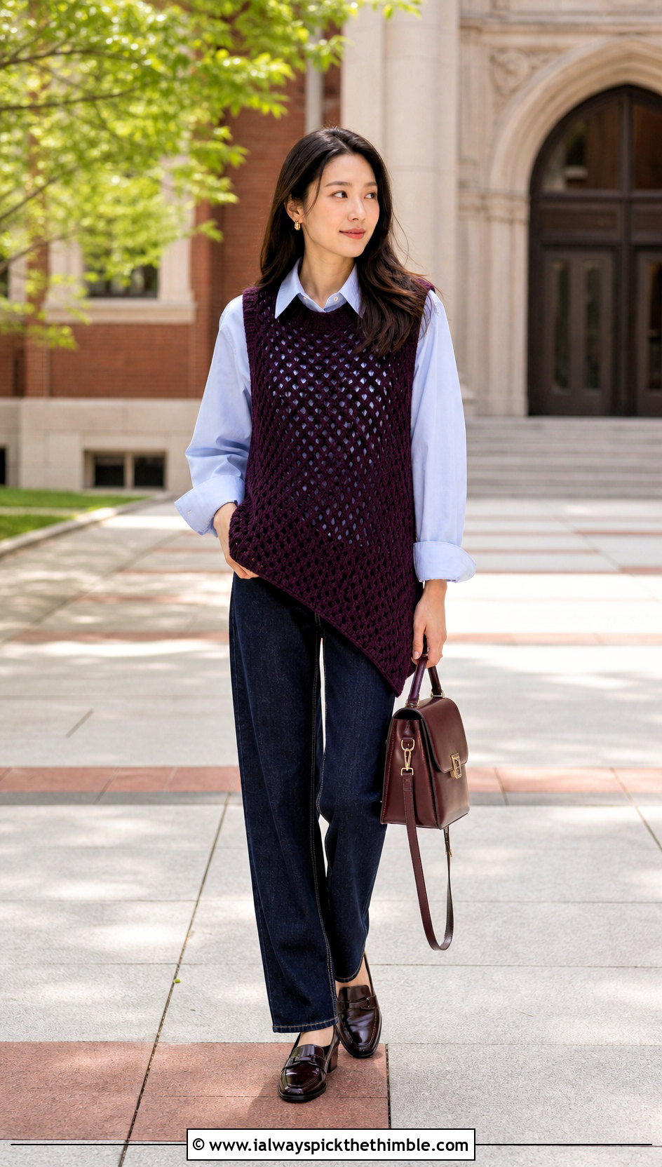 Asymmetrical Crochet Vest Top With Button Down Shirt - 25 crochet asymmetrical top outfit ideas