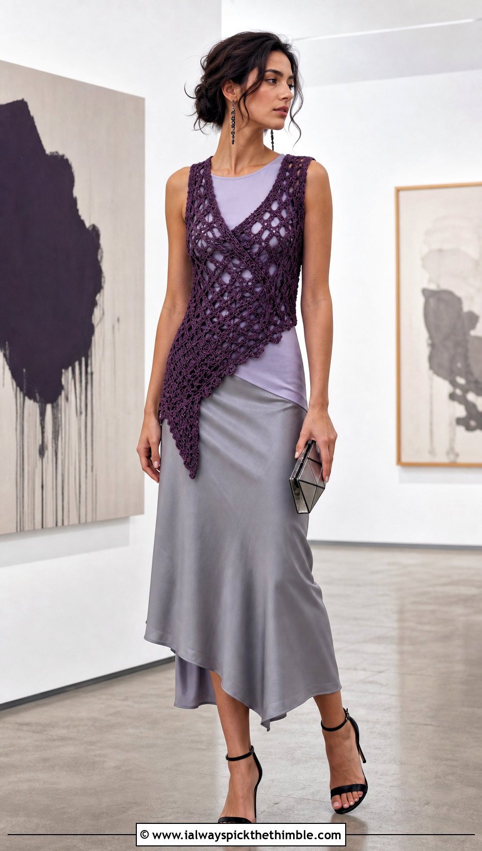 Asymmetrical Crochet Vest With Bias Cut Skirt - 25 crochet vest outfit ideas