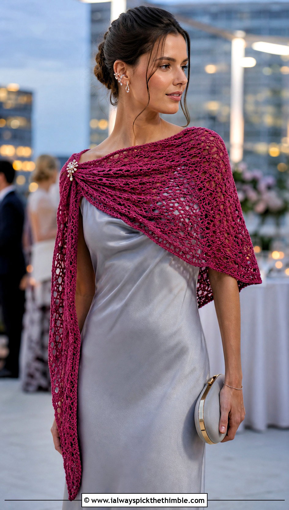 Asymmetrical Crochet Wedding Shawl With Bias Cut Maxi Dress - 25 crochet wedding shawl outfit ideas