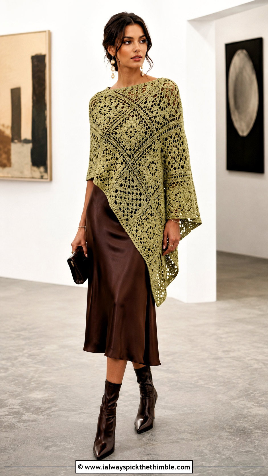 Asymmetrical Granny Square Poncho With Slip Dress - 25 granny square poncho outfit ideas