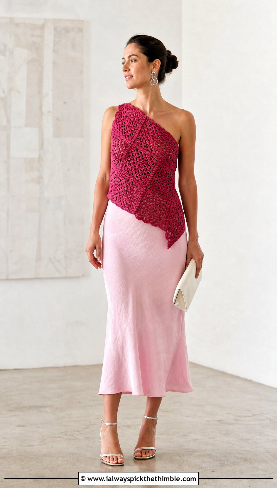 Asymmetrical Granny Square Top With Bias Cut Skirt - 25 crochet granny square tops outfit ideas