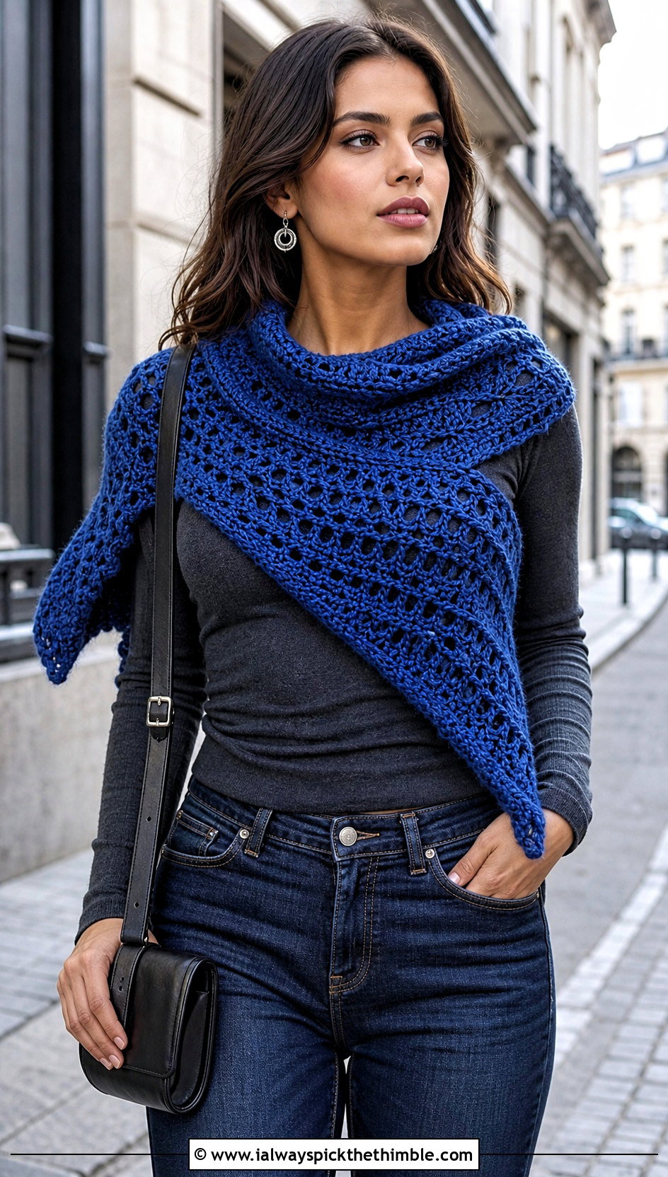 Asymmetrical Huntress Crochet Cowl With Straight Leg Jeans - 15 huntress crochet cowl outfit ideas