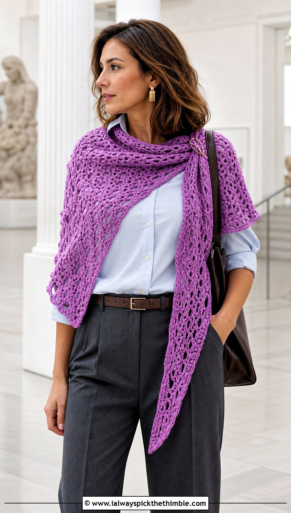 Asymmetrical Witch Crochet Shawl With Pleated Trousers - 15 Witch Crochet Shawl outfit ideas