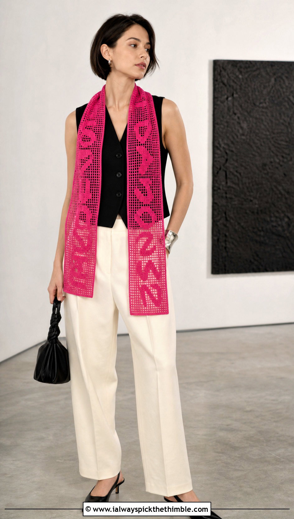 Aurebesh Mesh Scarf With Tailored Vest - 15 Crochet Star Wars Scarf outfit ideas