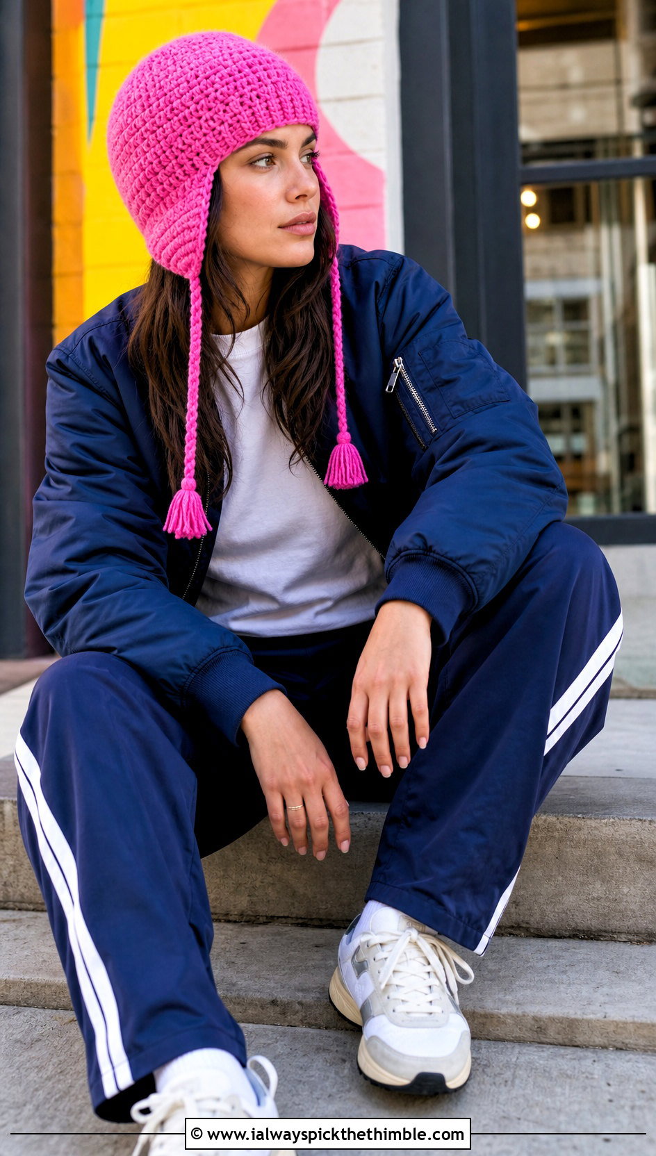 Aviator Crochet Earflap Beanie With Bomber Jacket - 20 crochet earflap beanie outfit ideas
