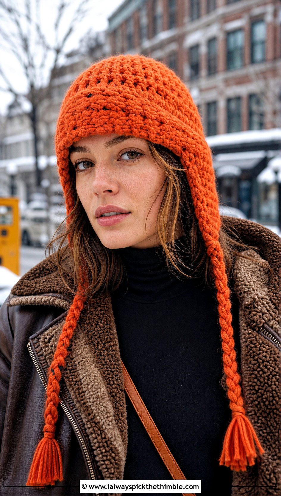 Aviator Crochet Hat With Braids And Shearling Jacket - 20 crochet hat with braids outfit ideas