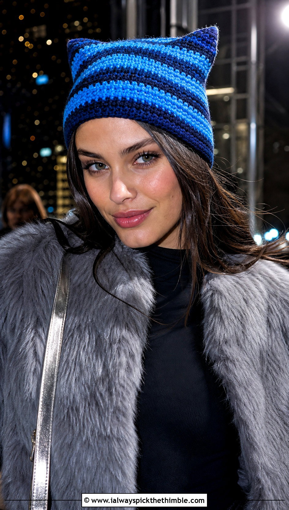 Azure Clancy Crochet Beanie With Faux Fur Jacket - 20 clancy beanie crochet outfit ideas