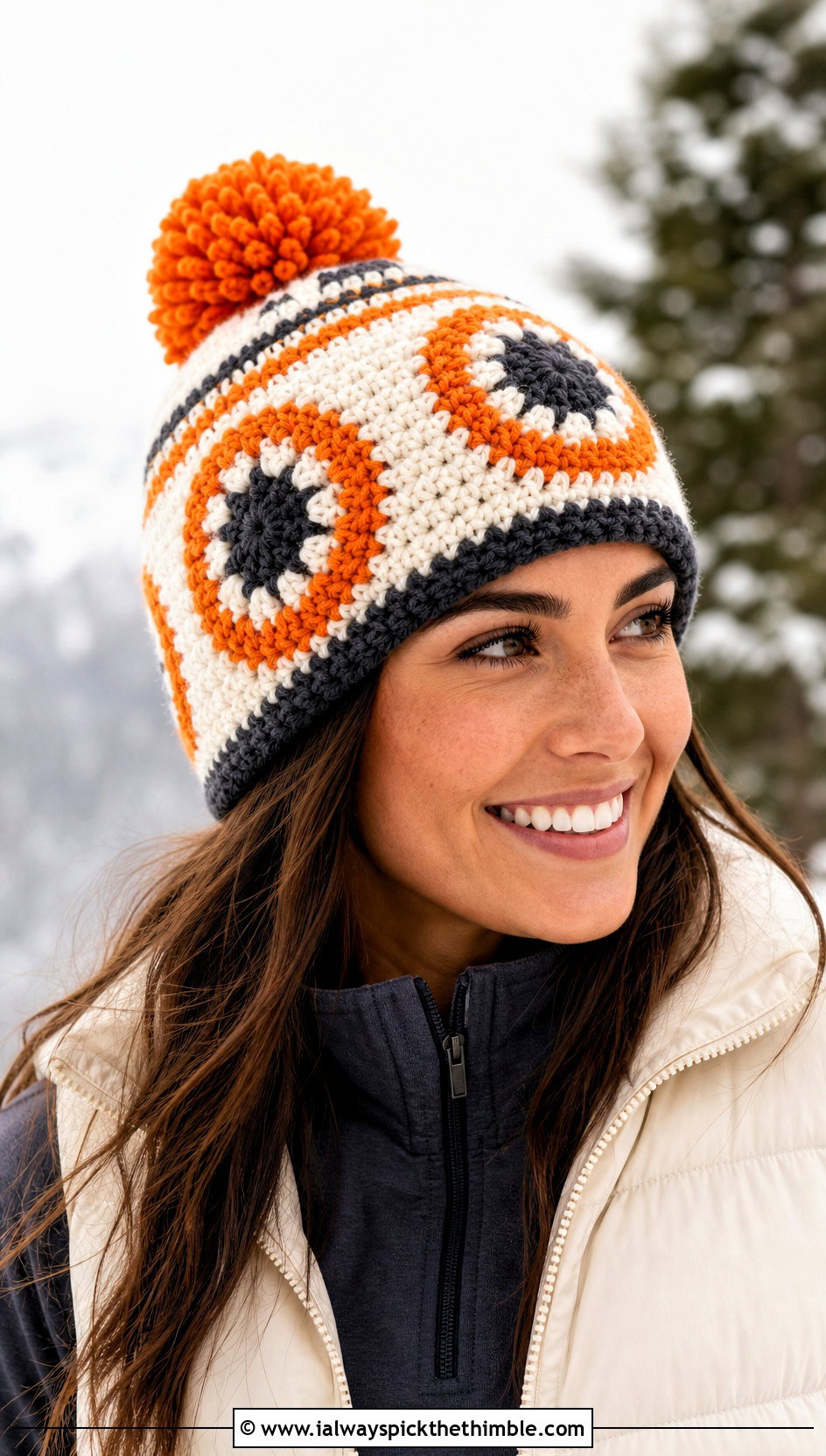 BB 8 Pom Pom Crochet Beanie With Puffer Vest - 15 Star Wars Crochet Hat outfit ideas