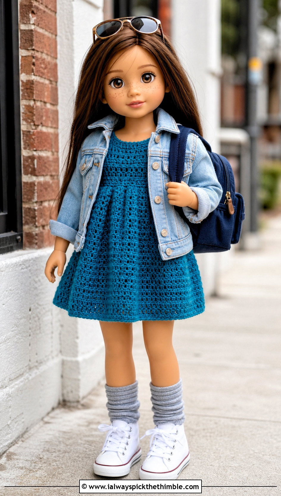 Babydoll Crochet Doll Dress With Denim Jacket - 25 crochet doll dress outfit ideas