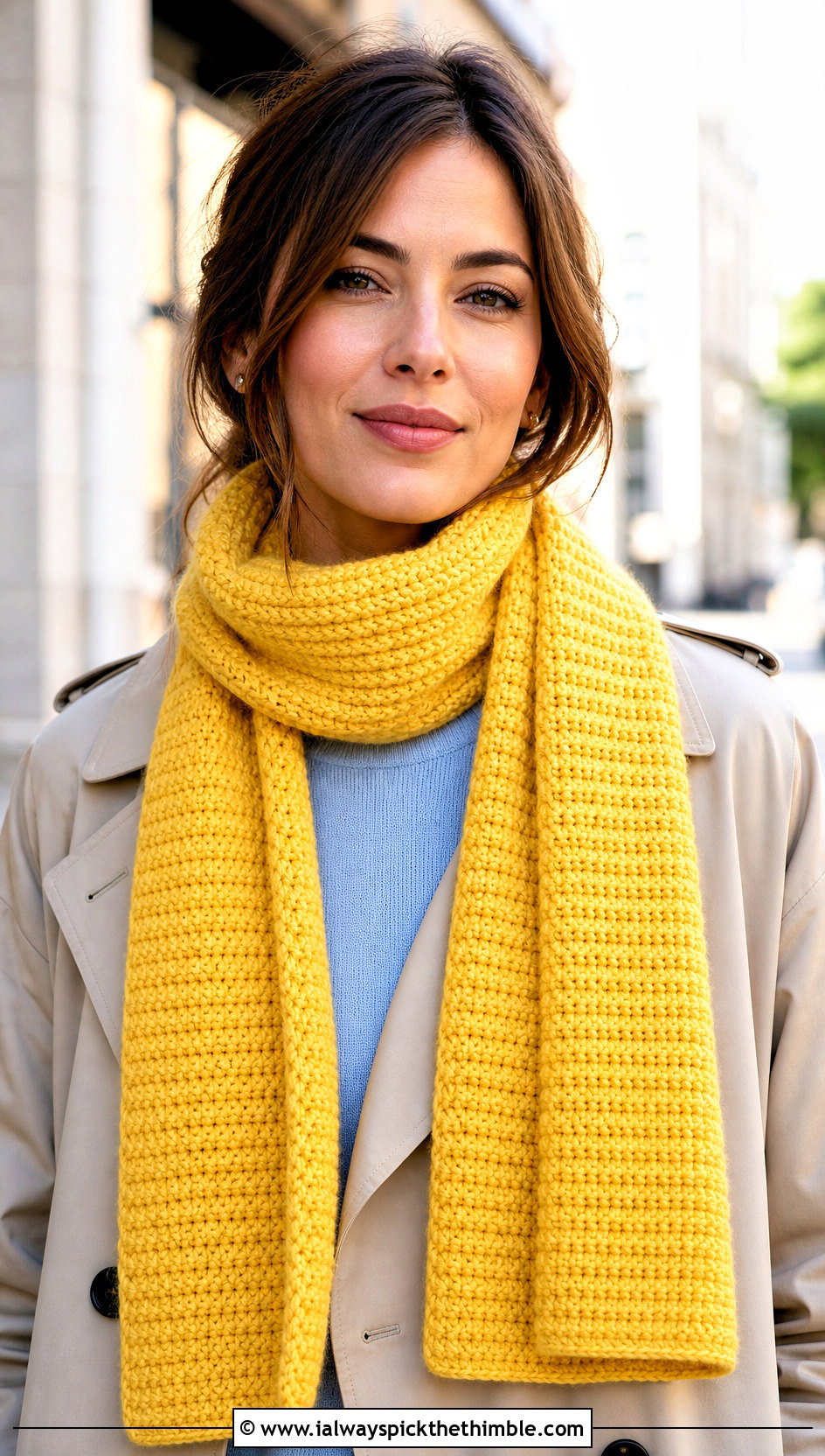 Back Loop Ribbed Single Crochet Scarf With Trench Coat - 20 Single Crochet Scarf outfit ideas