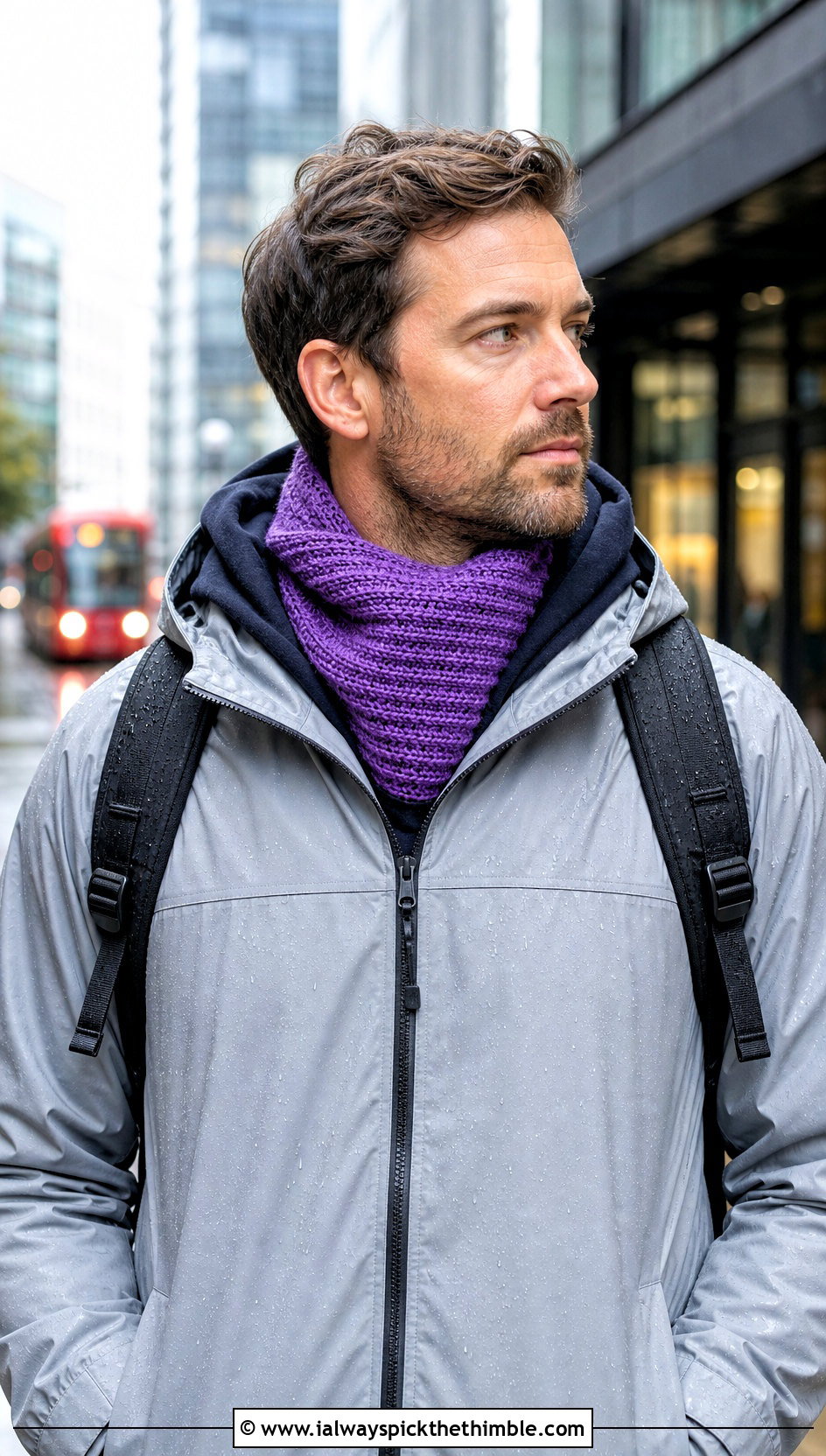 Back Loop Single Crochet Scarf With Rain Jacket - 15 crochet stitch for mens scarf outfit ideas