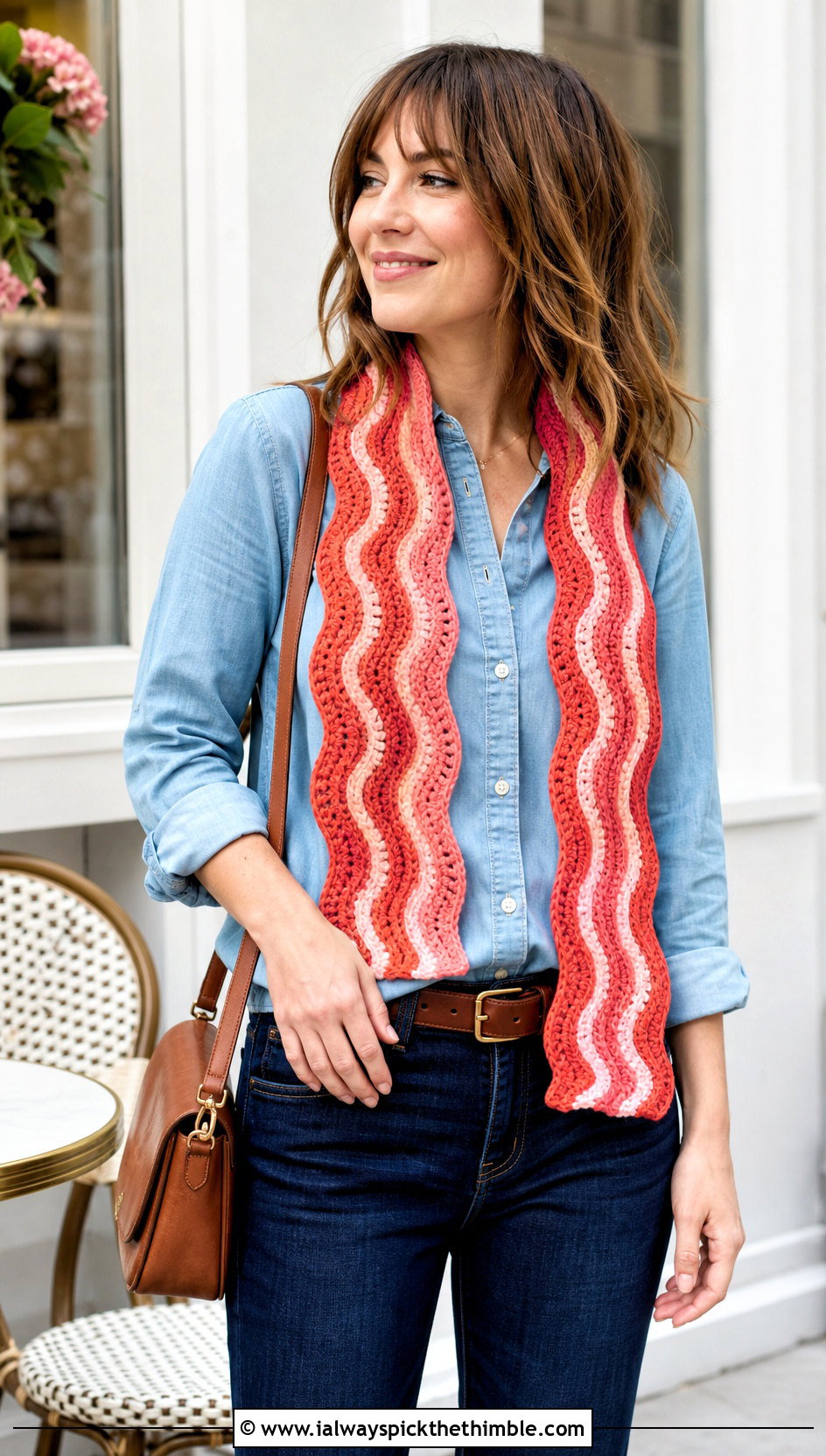 Bacon Crochet Scarf With Double Denim - 15 Funny Crochet Scarf outfit ideas