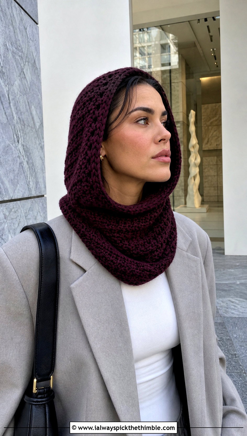 Balaclava Cowl With Oversized Blazer And Straight Jeans - 15 Cowls To Crochet outfit ideas