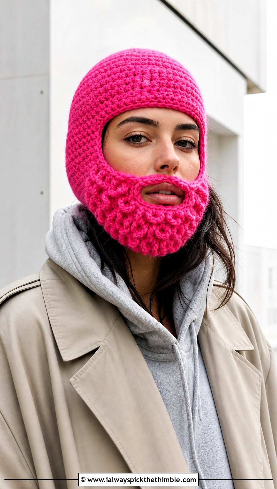 Balaclava Crochet Beard Hat With Trench Coat - 15 Crochet Hat With Beard outfit ideas