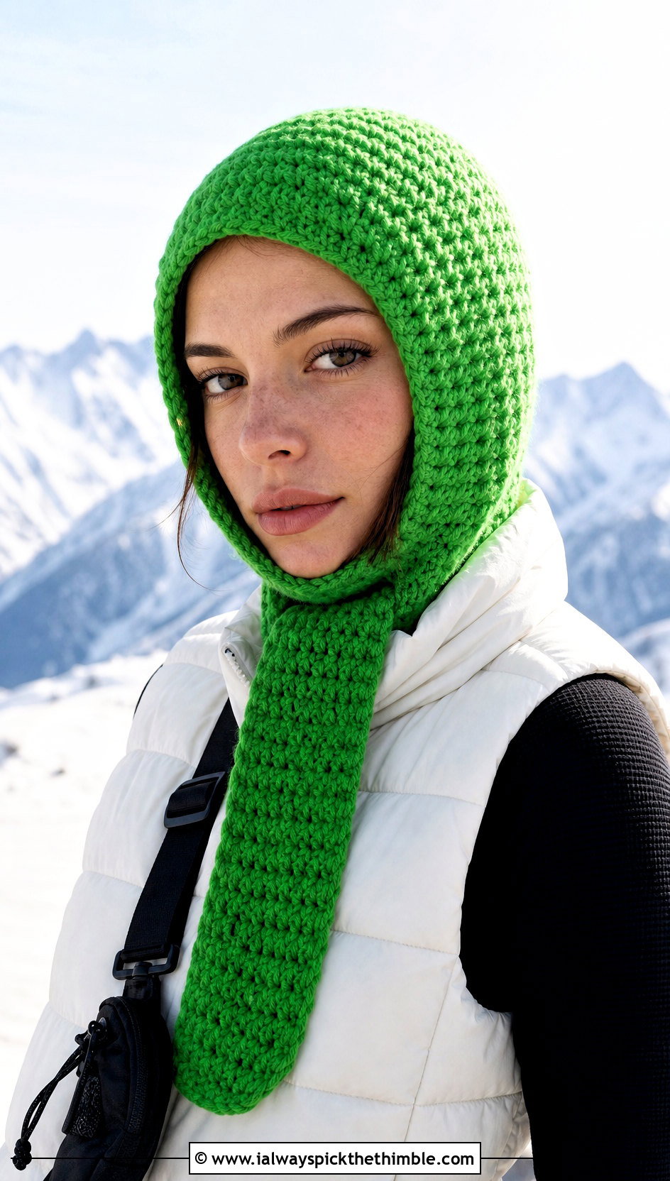 Balaclava Crochet Cap Scarf With Puffer Vest - 20 Crochet Cap Scarf outfit ideas