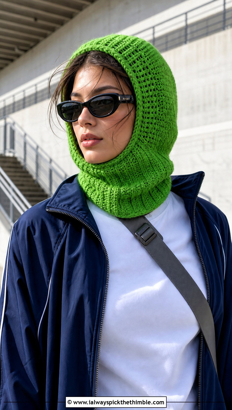 Balaclava Crochet Hooded Cowl With Track Jacket - 25 crochet hooded cowl outfit ideas