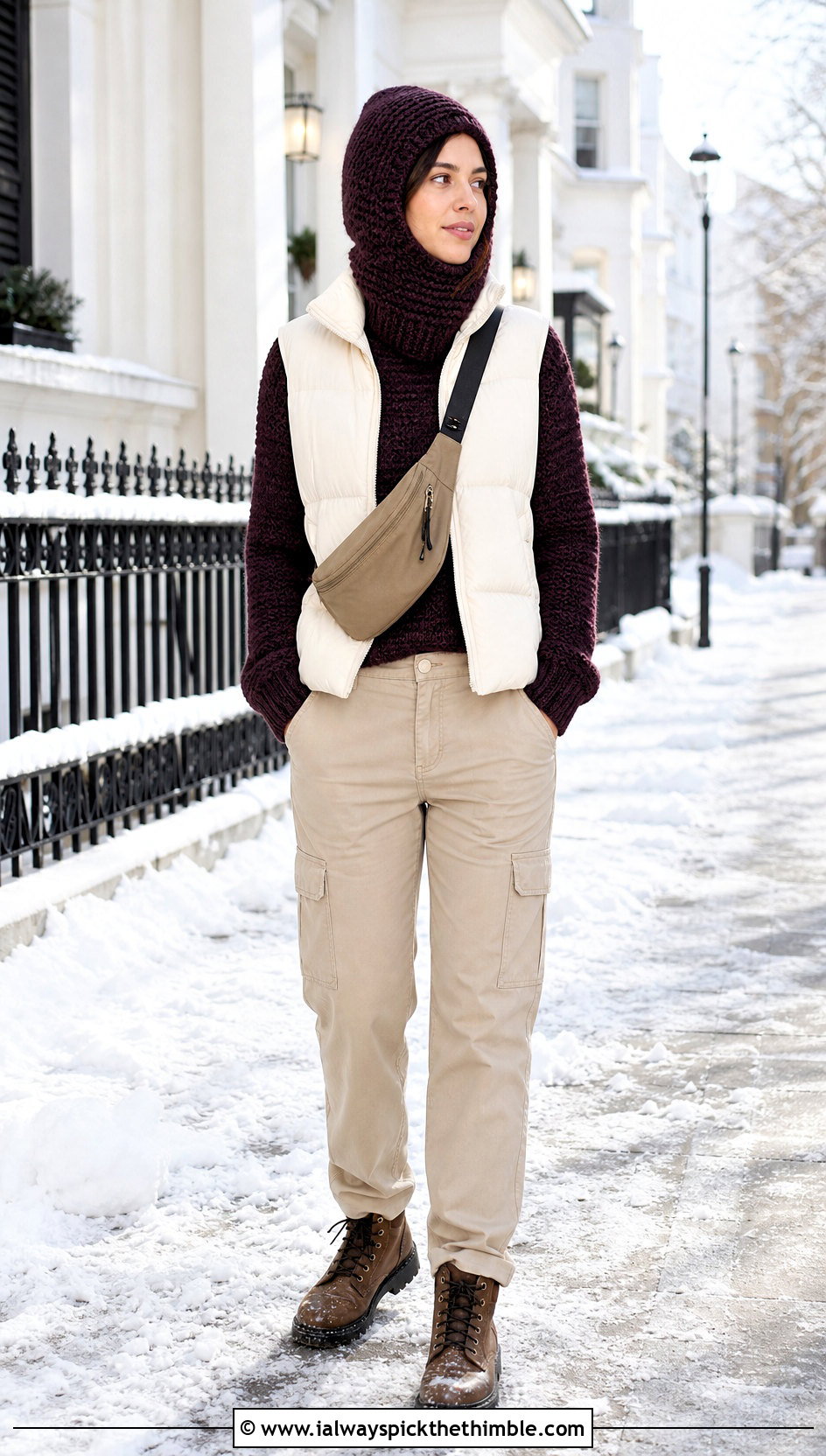 Balaclava Crochet Turtleneck Hoodie With Puffer Vest - 25 crochet turtleneck hoodie outfit ideas