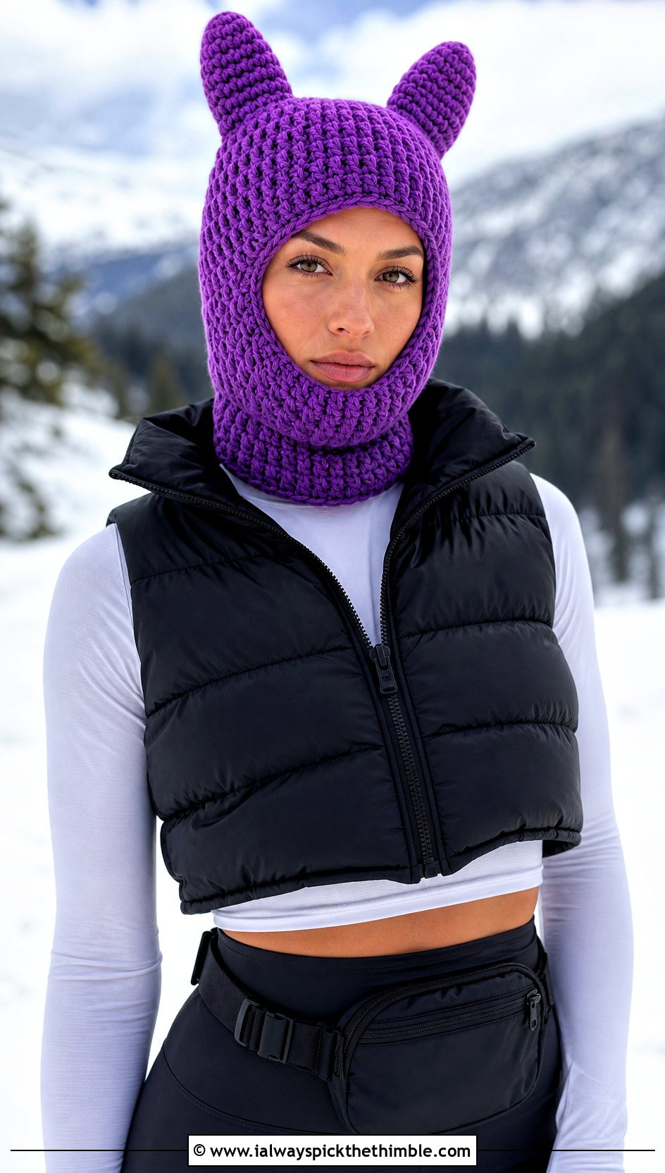Balaclava Finn Hat With Puffer Vest And Leggings - 15 Adventure Time Crochet Fin Hat outfit ideas