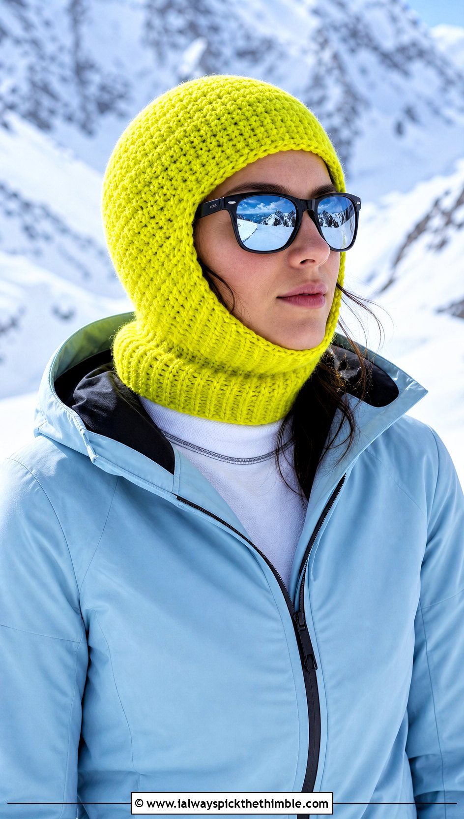 Balaclava Fit Hooded Crochet Cowl Snood With Ski Jacket - 20 hooded crochet cowl snood outfit ideas