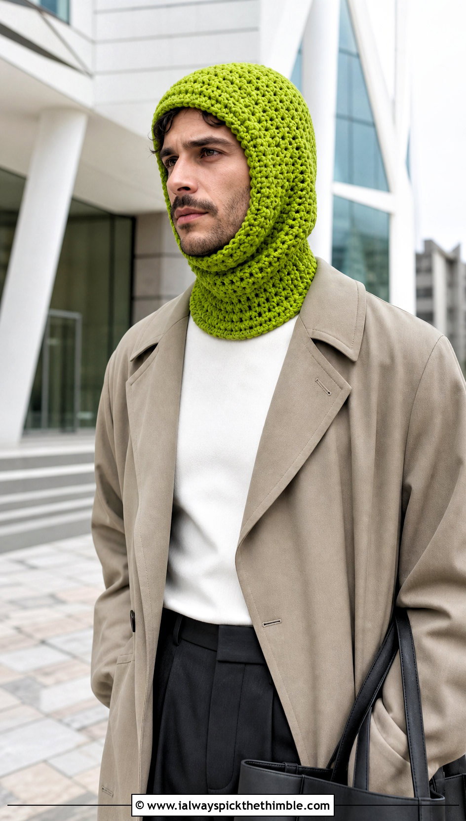 Balaclava Hooded Scarf With Trench Coat - 20 Crochet Hooded Scarf For Men outfit ideas