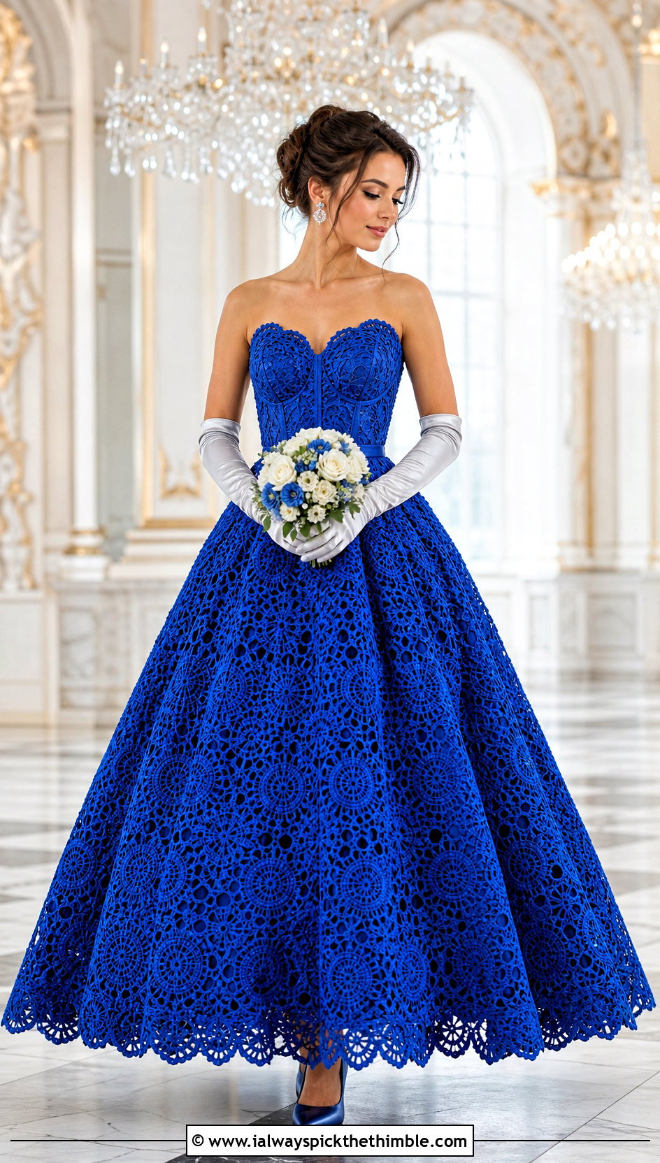 Ball Gown Crochet Wedding Dress With Satin Gloves - 20 crochet wedding dress gowns outfit ideas