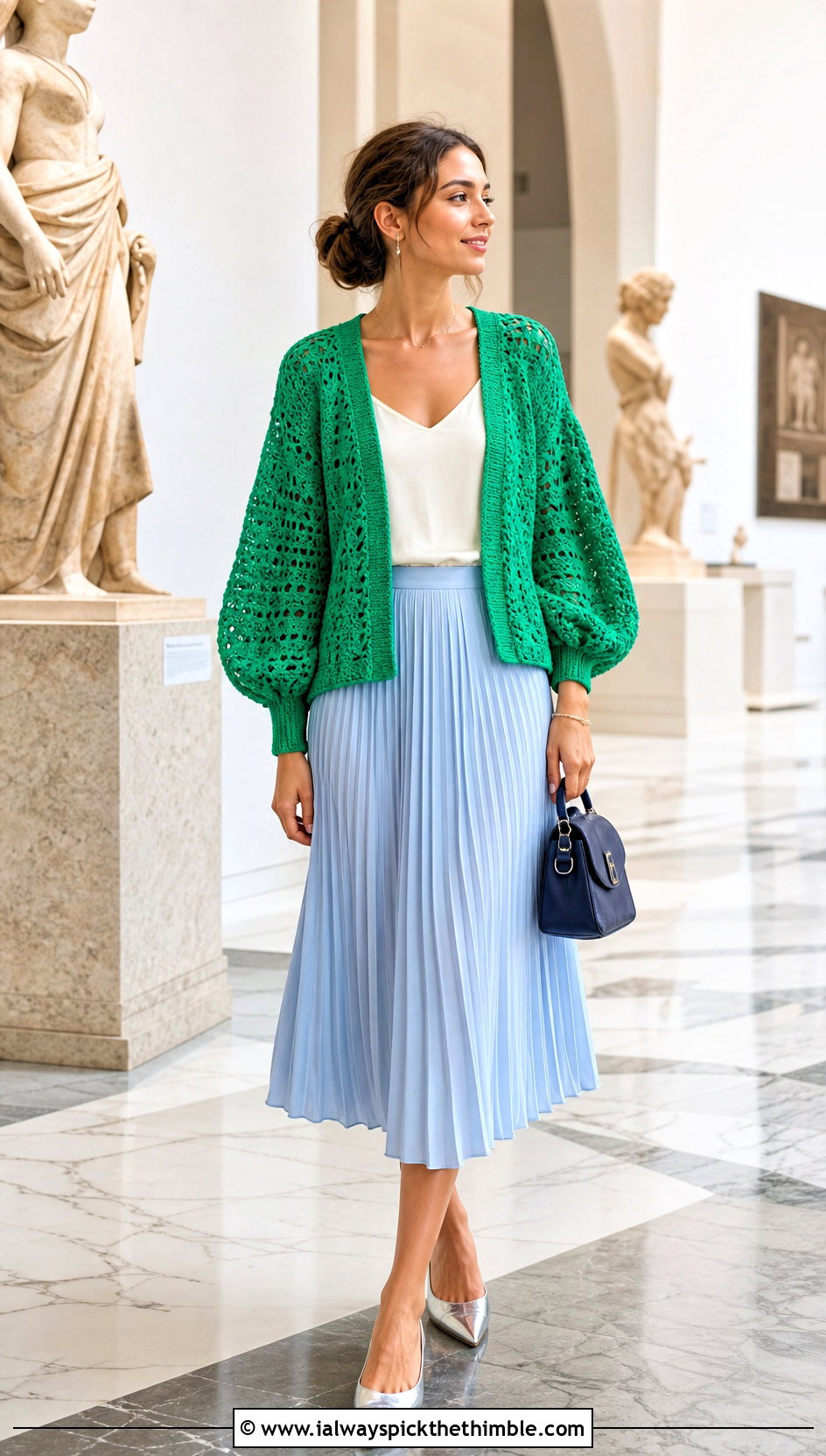 Balloon Sleeve Boho Crochet Cardigan With Pleated Skirt - 25 crochet boho cardigan outfit ideas
