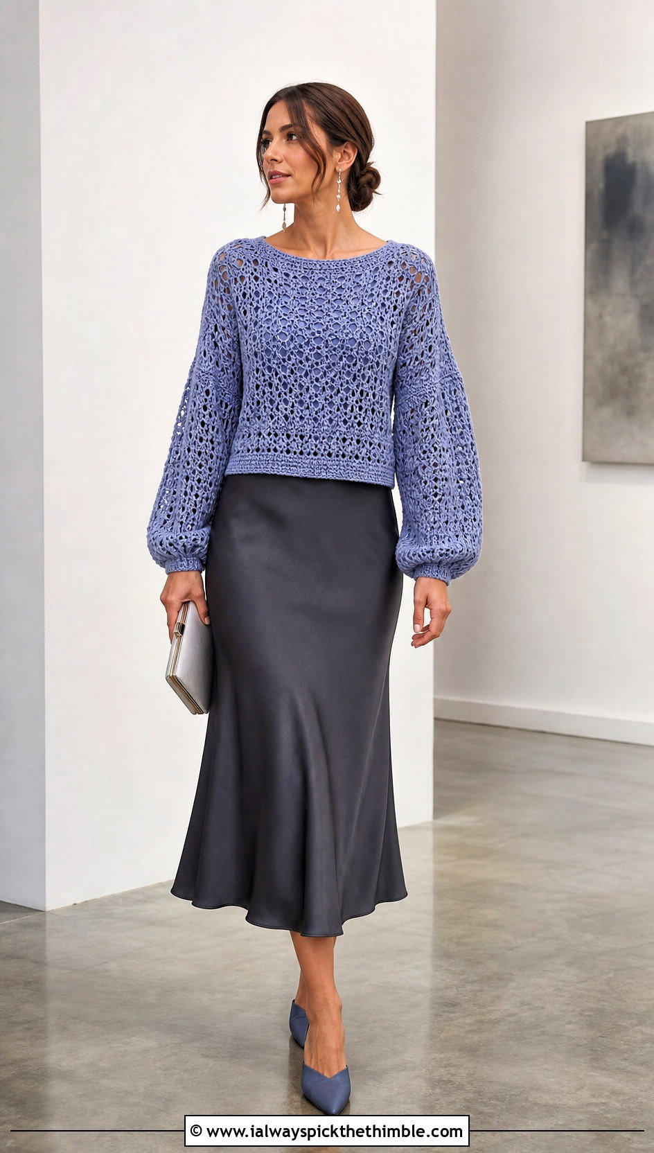 Balloon Sleeve Crochet Boho Sweater With Slip Skirt - 20 crochet boho sweater outfit ideas