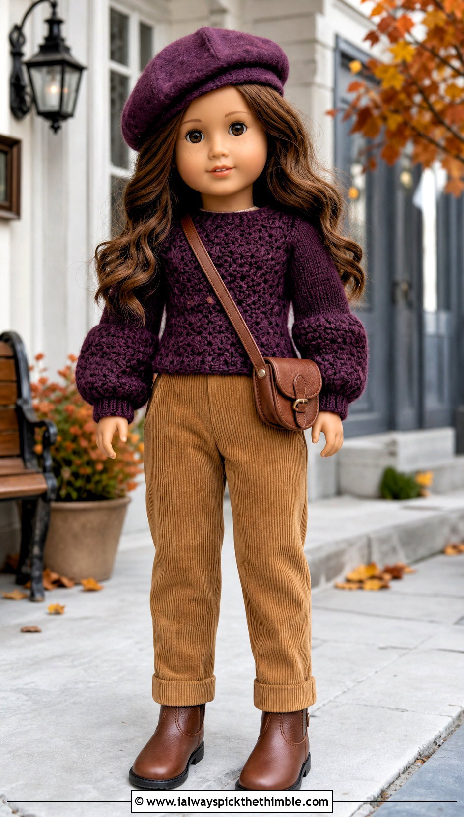 Balloon Sleeve Crochet Doll Sweater With Corduroy Pants - 20 Crochet Sweater For Dolls outfit ideas