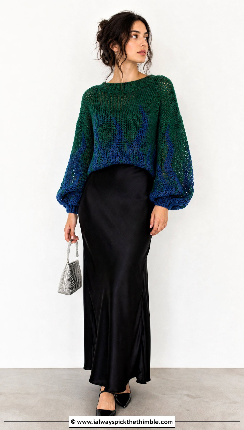 Balloon Sleeve Crochet Fire Sweater With Slip Skirt - 20 Crochet Fire Sweater outfit ideas