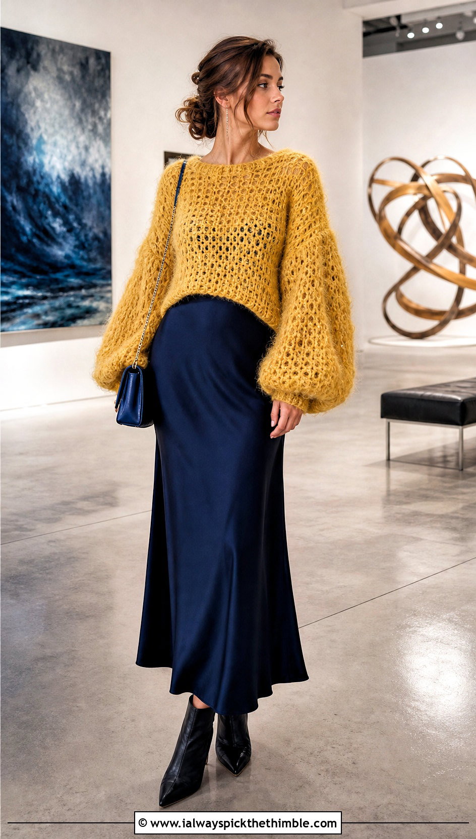 Balloon Sleeve Crochet Fluffy Sweater With Slip Dress - 25 crochet fluffy sweater outfit ideas