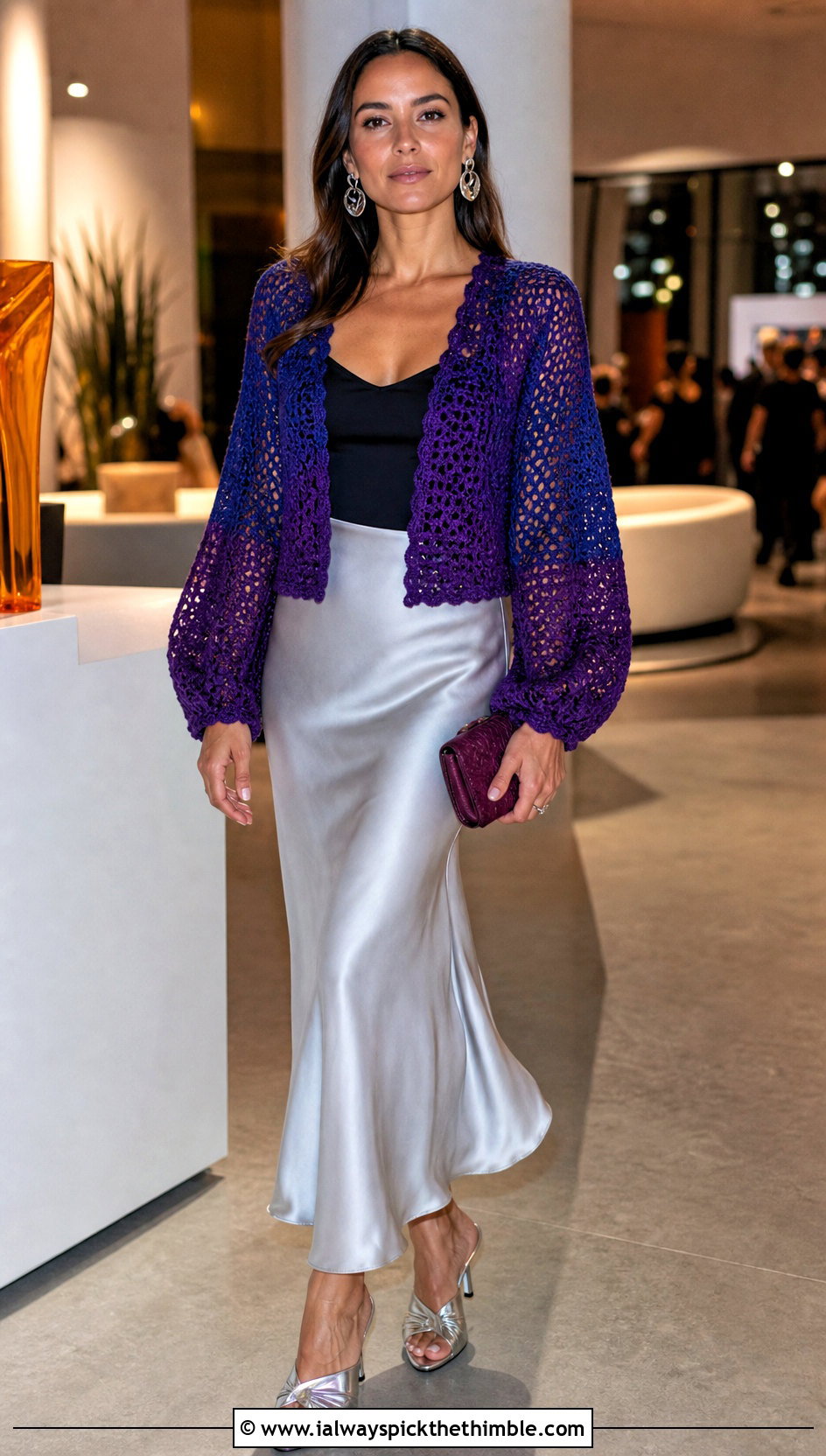 Balloon Sleeve Crochet Lightweight Cardigan With Slip Skirt - 20 Crochet Lightweight Cardigan outfit ideas