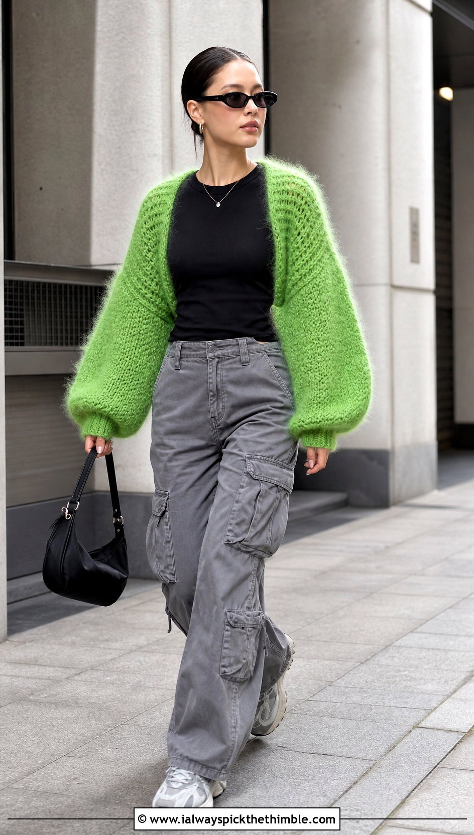Balloon Sleeve Crochet Mohair Bolero With Cargo Pants - 20 crochet mohair bolero outfit ideas