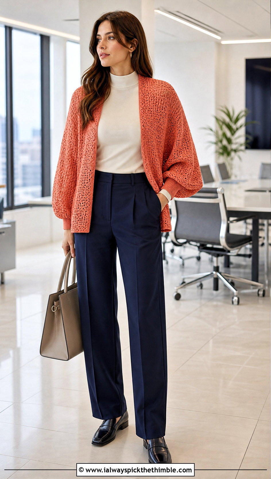 Balloon Sleeve Crochet Poncho With Sleeves And Pleated Trousers - 20 crochet poncho with sleeves outfit ideas