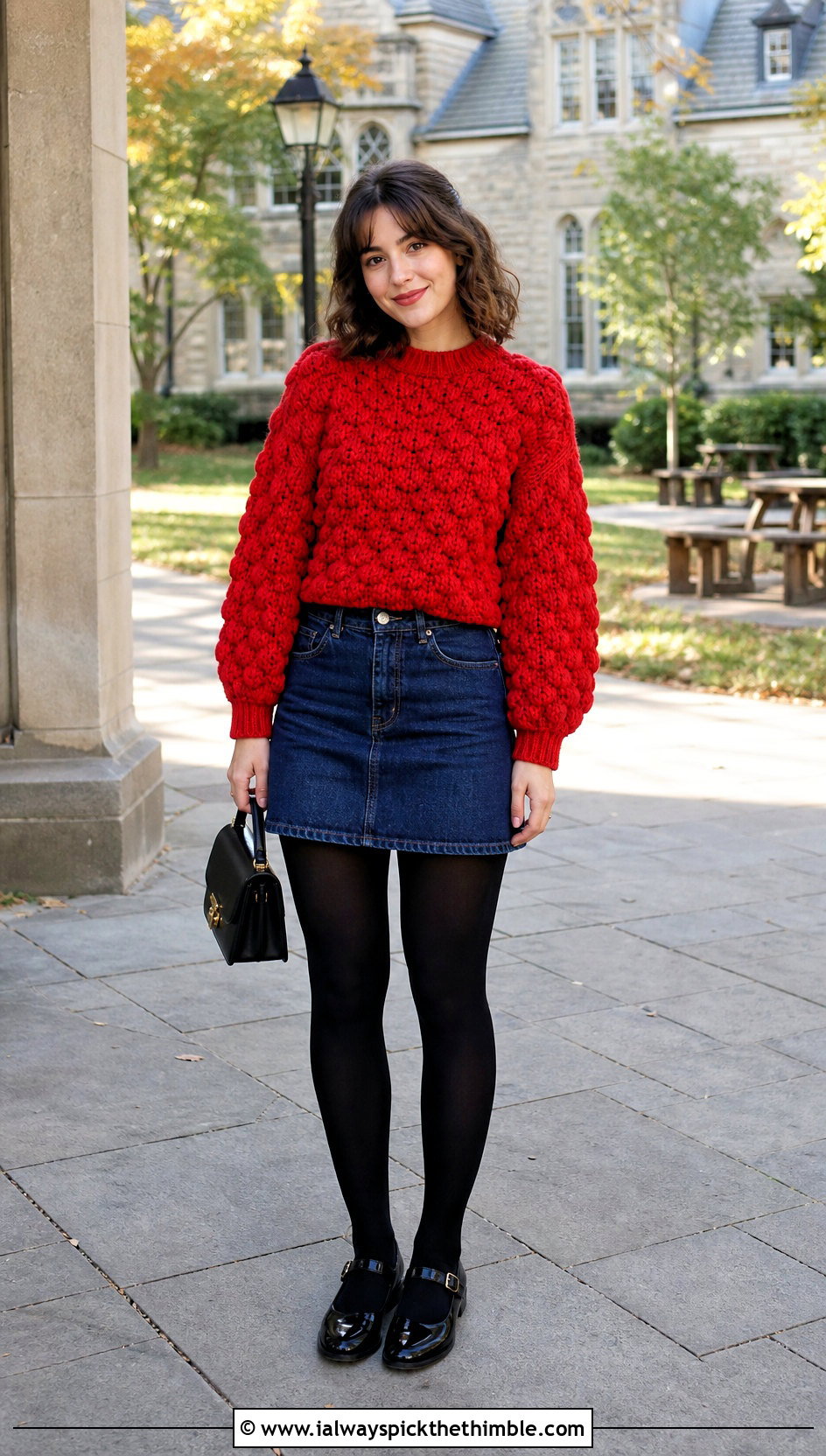 Balloon Sleeve Crochet Puff Stitch Sweater With Mini Skirt - 20 Crochet Puff Stitch Sweater outfit ideas