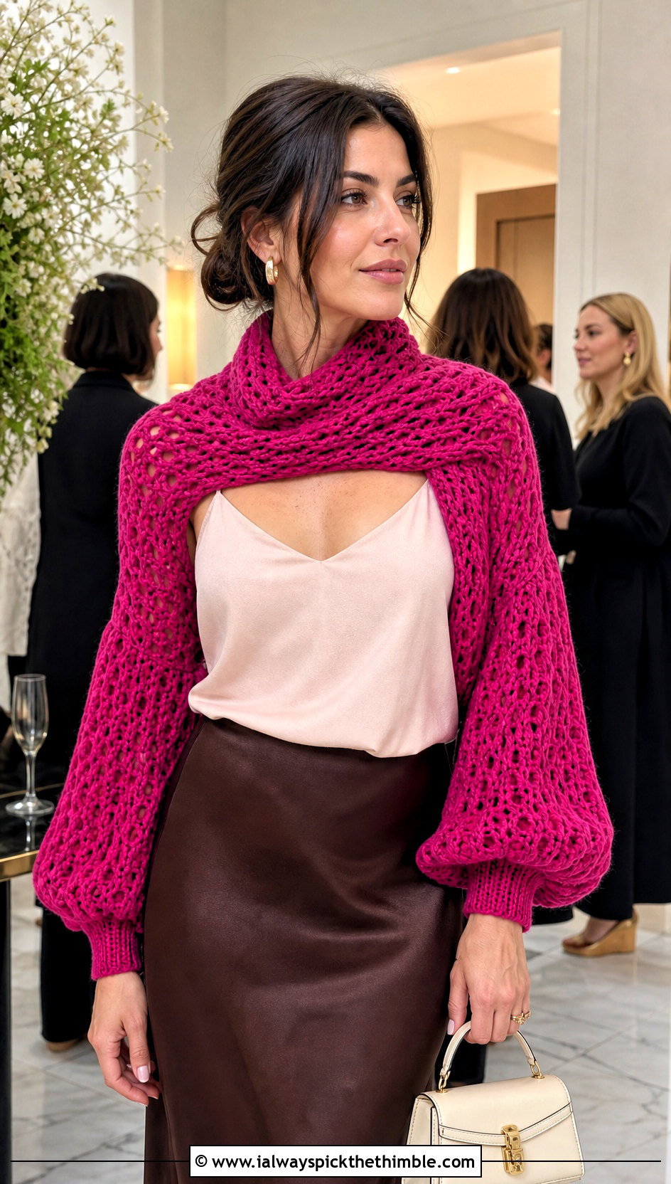 Balloon Sleeve Crochet Scarf With Sleeves And Slip Skirt - 25 crochet scarf with sleeves outfit ideas