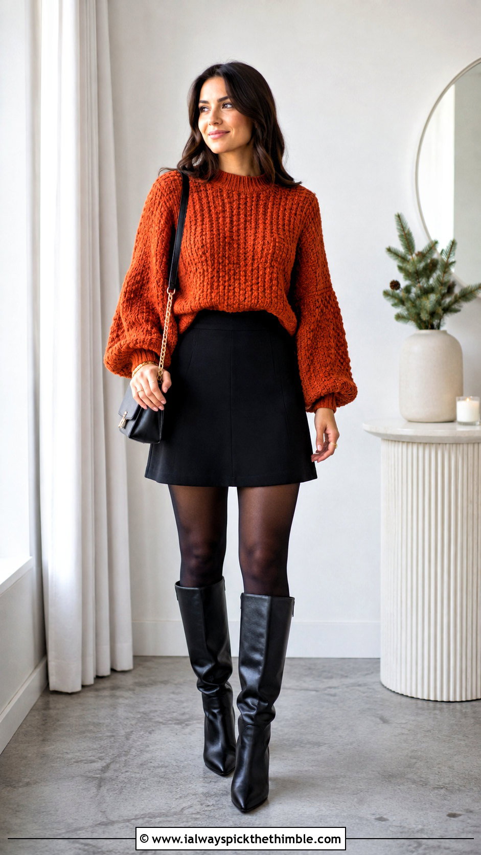 Balloon Sleeve Crochet Sweater With Mini Skirt - 25 crochet winter clothes and outfit ideas