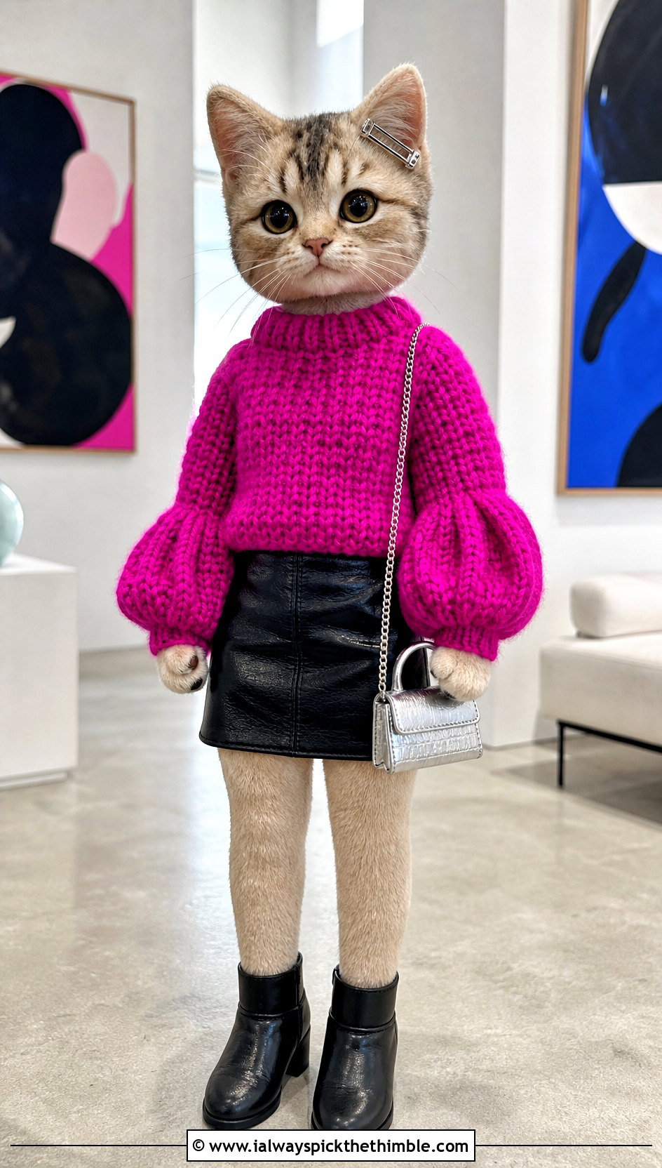 Balloon Sleeve Crochet Toy Sweater With Faux Leather Skirt - 20 Crochet Sweater For Toy outfit ideas