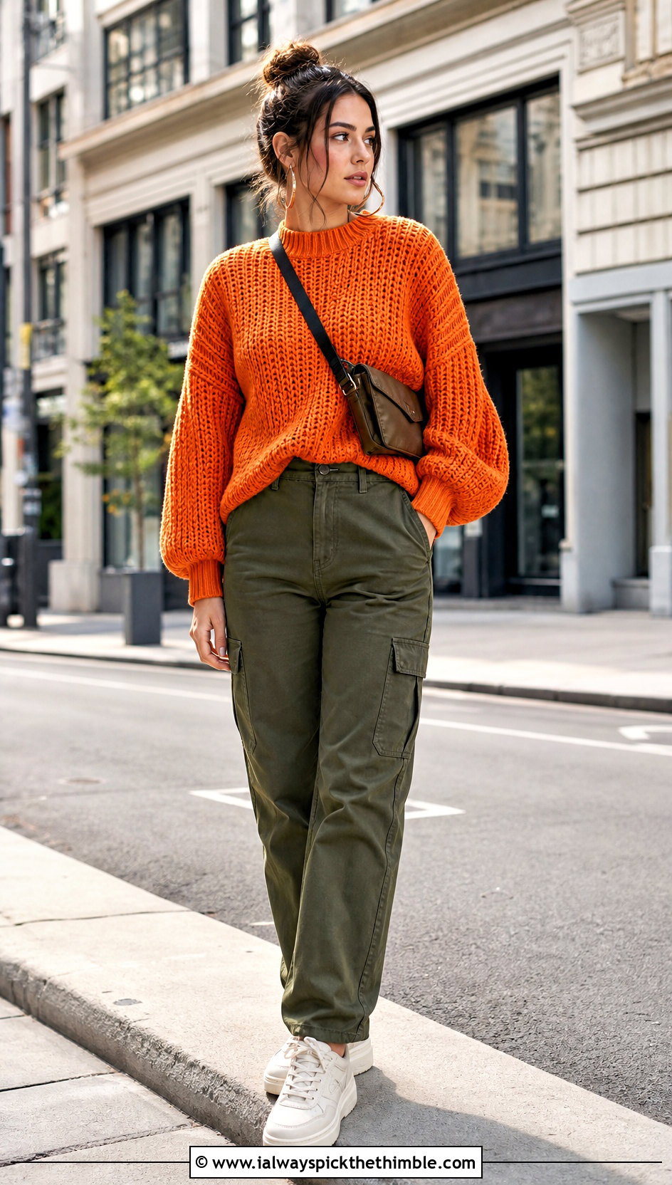 Balloon Sleeve Mock Knit Crochet Sweater With Cargo Pants - 15 Mock Knit Crochet Sweater outfit ideas