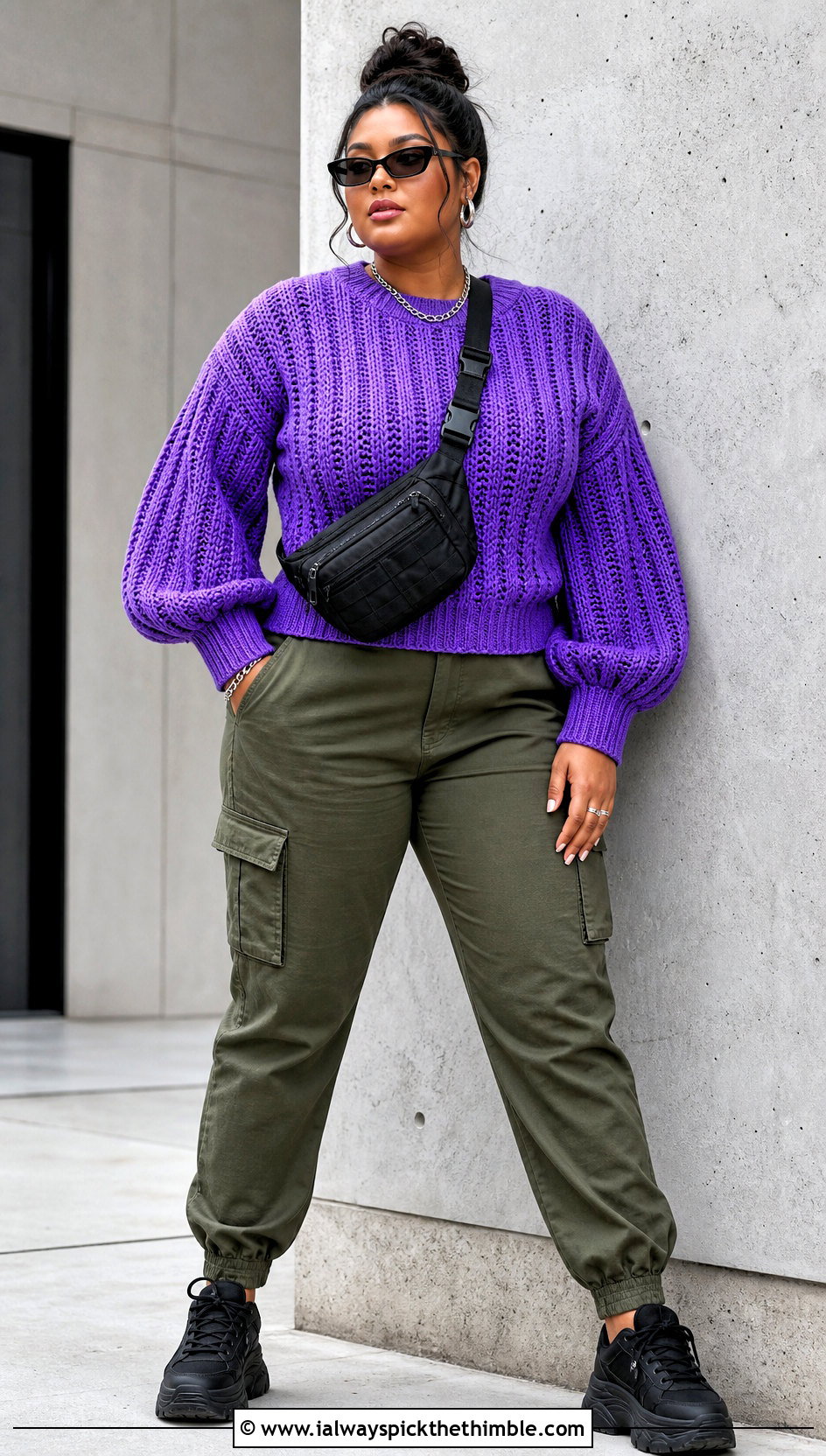 Balloon Sleeve Ribbed Crochet Sweater With Cargo Pants - 20 Ribbed Crochet Sweater outfit ideas