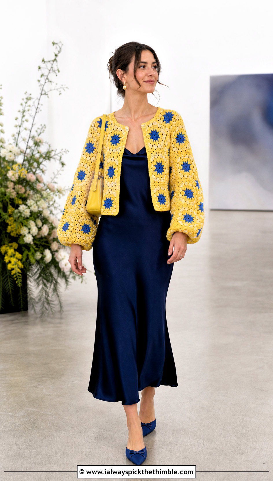 Balloon Sleeve Sunburst Granny Square Cardigan With Slip Dress - 25 sunburst granny square cardigan outfit ideas