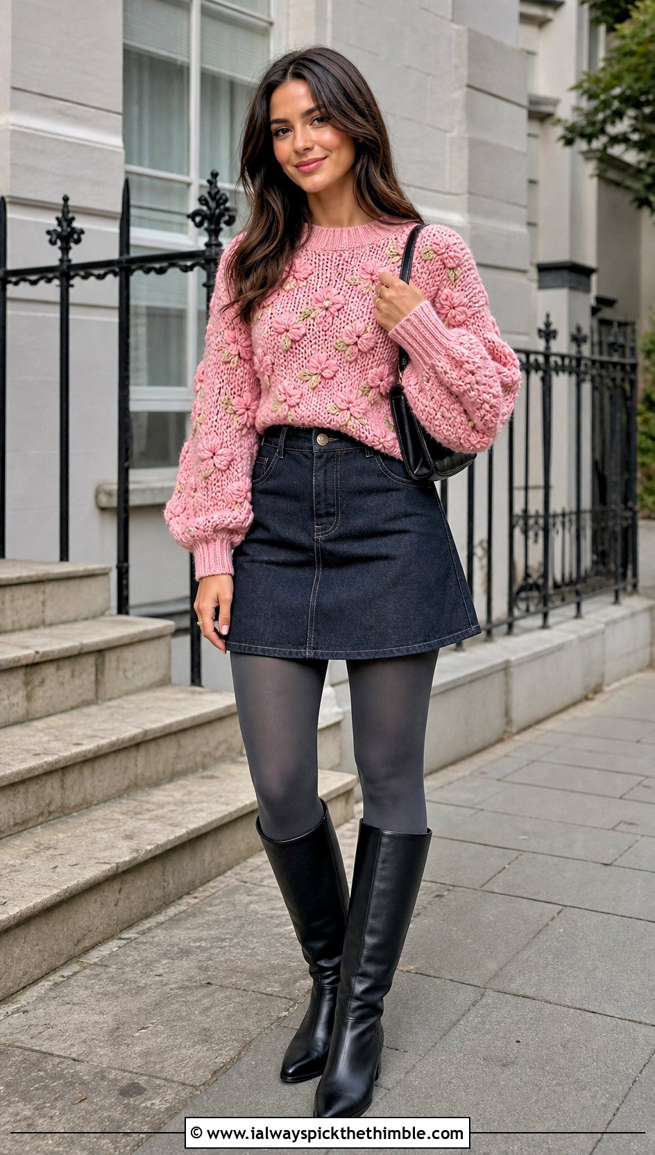Balloon Sleeve Tulip Crochet Sweater With Mini Skirt - 20 Tulip Crochet Sweater outfit ideas
