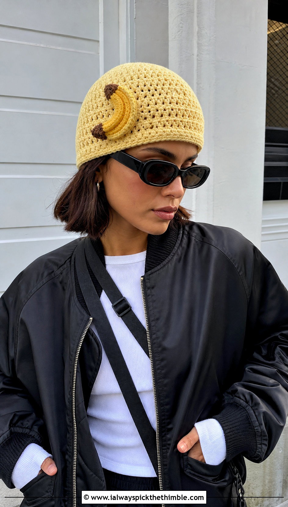 Banana Crochet Beanie With Cargo Pants - 20 crochet fruit beanie outfit ideas